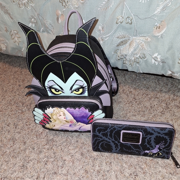 Loungefly Malificient Backpack and Wallet - Picture 3 of 16